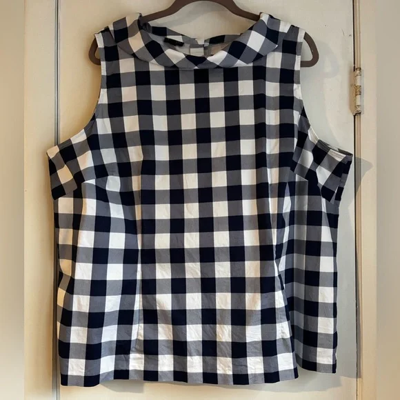 Talbots Audrey Shell Gingham Blue and White Plaid Top - Picture 3 of 13